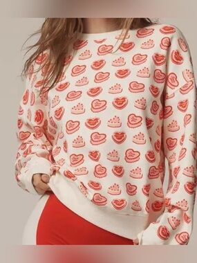 Beach Riot White Sweatshirt with Red Heart Print